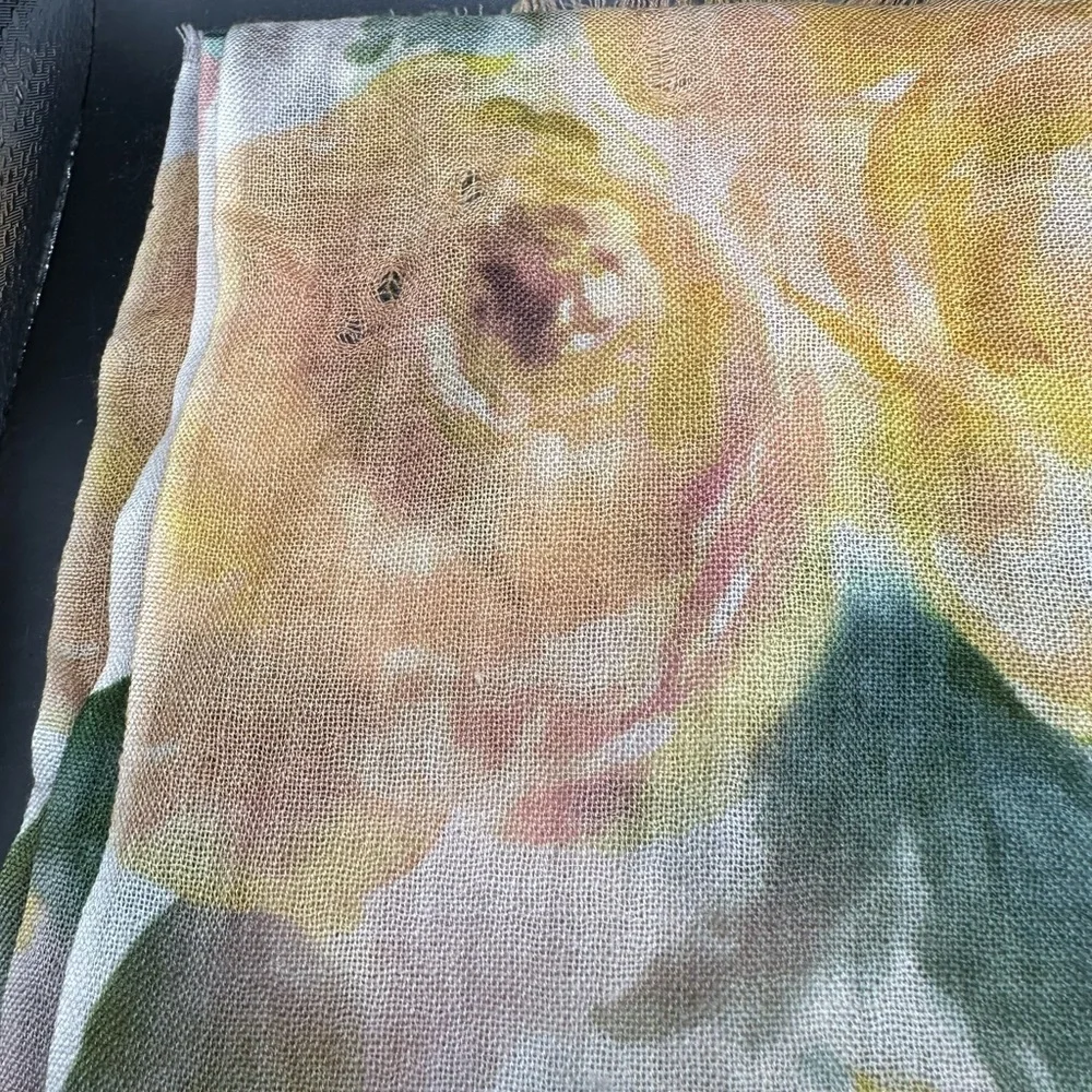 Aime Leon Dore Floral Scarf with Yellow and Green Accents Silk Wool